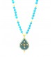 Pendent Set with Earrings, D1-X21, Blue and Gold Color, Fashion Jewelry